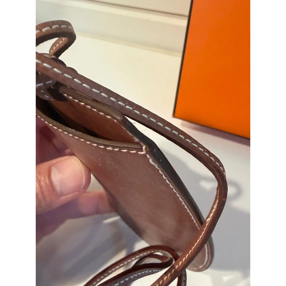 Hermes‎ In-the-Loop Phone Holder Brown Leather Neck Strap Case Made in France